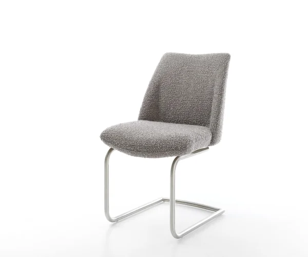 Cantilever Elso-Flex bouclé gris argenté pied cantilever rond acier inoxydable brossé ressorts ensachés