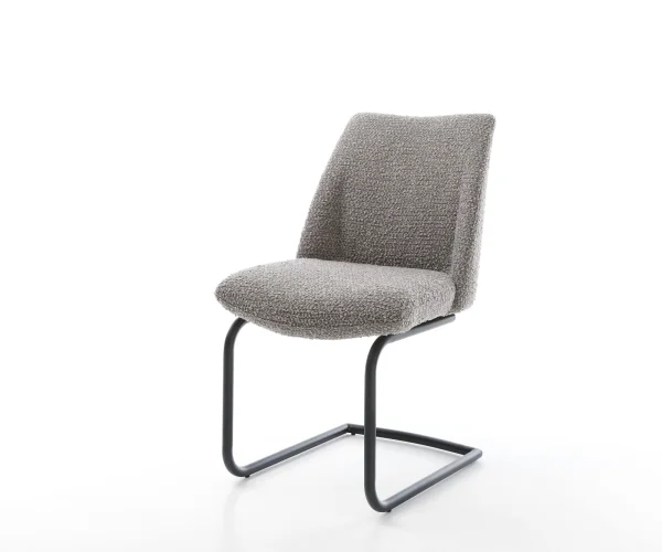 Cantilever Elso-Flex bouclé gris argenté pied cantilever rond noir ressorts ensachés