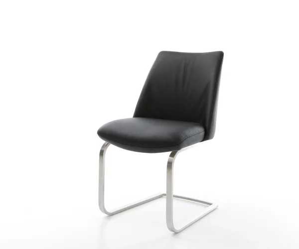 Cantilever Elso-Flex cuir de vache noir pied cantilever plat acier inoxydable brossé ressorts ensachés