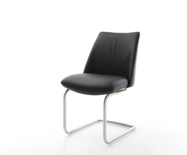 Cantilever Elso-Flex cuir de vache noir pied cantilever rond acier inoxydable brossé ressorts ensachés