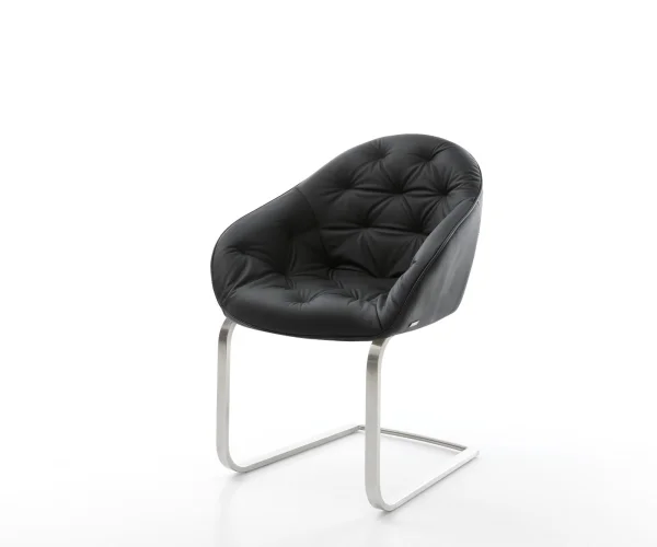 Cantilever Gaio-Flex cuir de vache noir pied cantilever plat acier inoxydable brossé