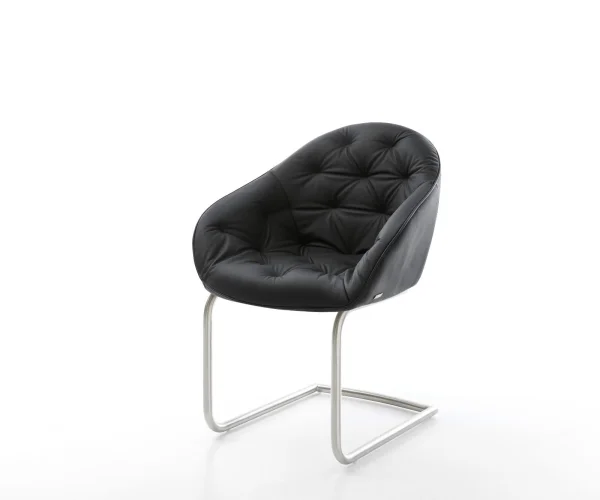 Cantilever Gaio-Flex cuir de vache noir pied cantilever rond acier inoxydable brossé