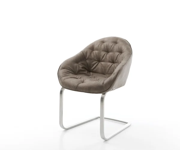 Cantilever Gaio-Flex microvelours taupe vintage pied cantilever plat acier inoxydable brossé