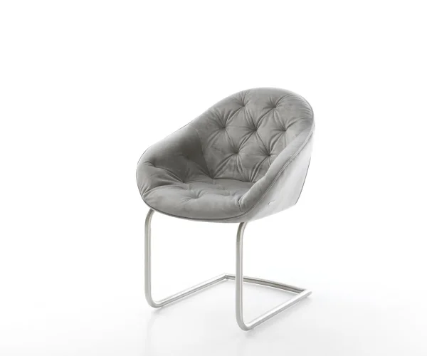 Cantilever Gaio-Flex velours gris pied cantilever rond acier inoxydable brossé