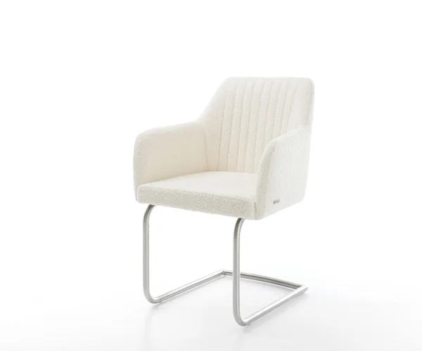 Cantilever Greg-Flex bouclé blanc pied cantilever rond acier inoxydable brossé ressorts ensachés