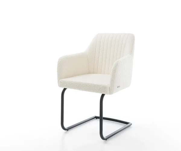Cantilever Greg-Flex bouclé blanc pied cantilever rond noir ressorts ensachés
