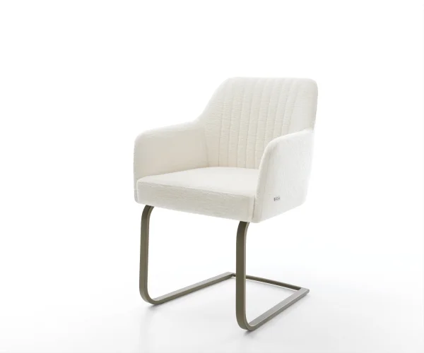 Cantilever Greg-Flex bouclé doux beige pied cantilever plat aspect titane resorts ensachés