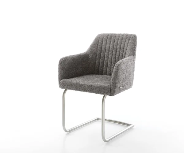 Cantilever Greg-Flex bouclé gris pied cantilever rond acier inoxydable brossé ressorts ensachés
