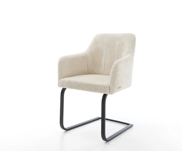 Cantilever Greg-Flex côtelé beige vintage pied cantilever plat noir ressorts ensachés