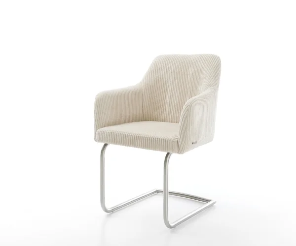 Cantilever Greg-Flex côtelé beige vintage pied cantilever rond acier inoxydable brossé ressorts ensachés