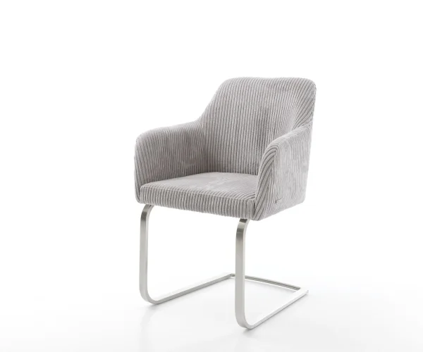 Cantilever Greg-Flex côtelé gris argenté pied cantilever plat acier inoxydable brossé ressorts ensachés