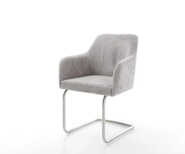 Cantilever Greg-Flex côtelé gris argenté pied cantilever rond acier inoxydable brossé ressorts ensachés
