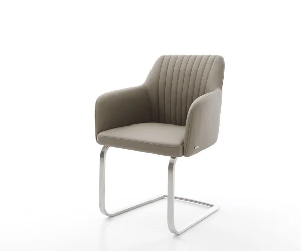 Cantilever Greg-Flex cuir de vache couleur boue pied cantilever plat acier inoxydable brossé ressorts ensachés