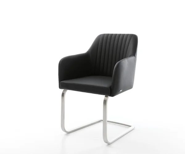 Cantilever Greg-Flex cuir de vache noir pied cantilever plat acier inoxydable brossé ressorts ensachés