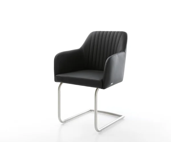 Cantilever Greg-Flex cuir de vache noir pied cantilever rond acier inoxydable brossé ressorts ensachés