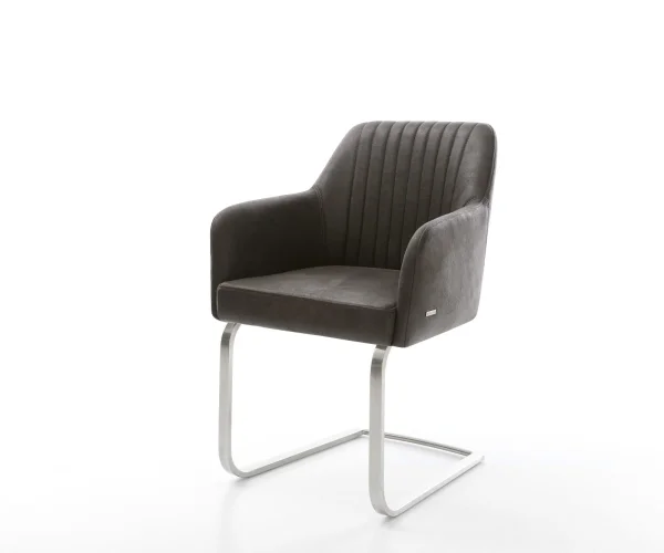 Cantilever Greg-Flex microvelours anthracite vintage pied cantilever plat acier inoxydable brossé ressorts ensachés