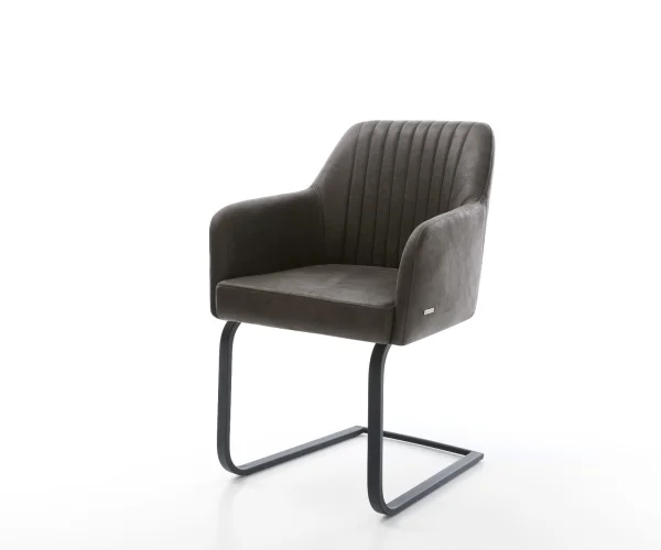 Cantilever Greg-Flex microvelours anthracite vintage pied cantilever plat noir ressorts ensachés