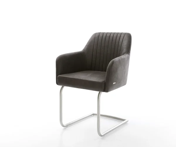 Cantilever Greg-Flex microvelours anthracite vintage pied cantilever rond acier inoxydable brossé ressorts ensachés