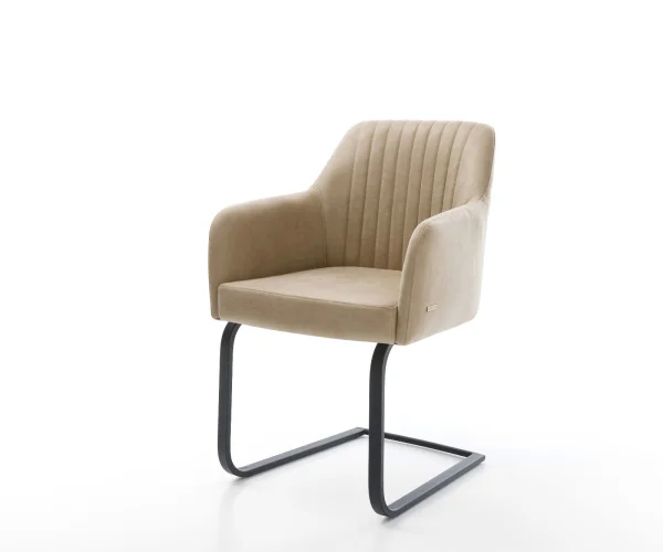 Cantilever Greg-Flex microvelours beige vintage pied cantilever plat noir ressorts ensachés
