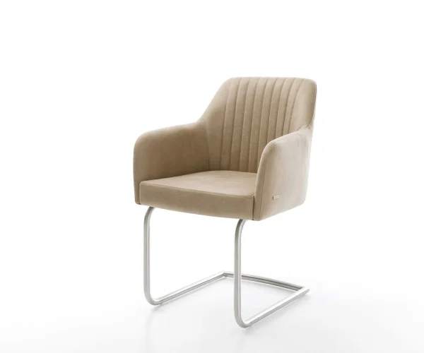 Cantilever Greg-Flex microvelours beige vintage pied cantilever rond acier inoxydable brossé ressorts ensachés