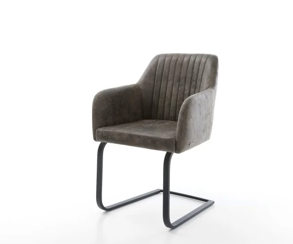 Cantilever Greg-Flex microvelours gris antique pied cantilever plat noir ressorts ensachés