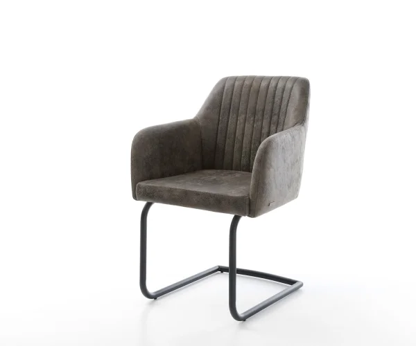 Cantilever Greg-Flex microvelours gris antique pied cantilever rond noir ressorts ensachés