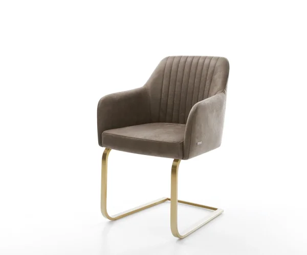 Cantilever Greg-Flex microvelours taupe vintage pied cantilever plat or ressorts ensachés