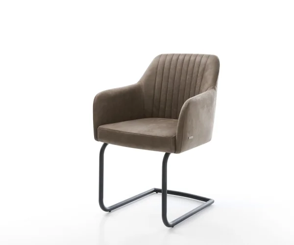 Cantilever Greg-Flex microvelours taupe vintage pied cantilever rond noir ressorts ensachés