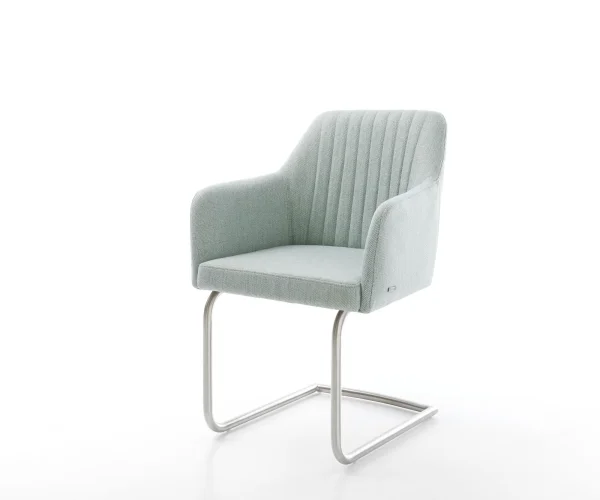 Cantilever Greg-Flex rayures Vert menthe pied cantilever rond acier inoxydable brossé ressorts ensachés