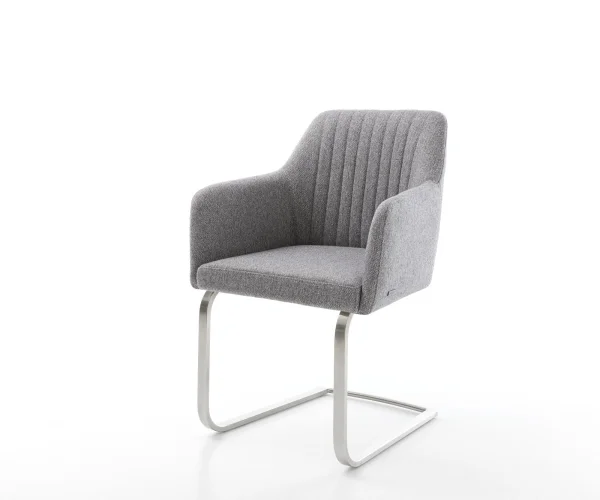 Cantilever Greg-Flex tissu texturé gris clair pied cantilever plat acier inoxydable brossé ressorts ensachés