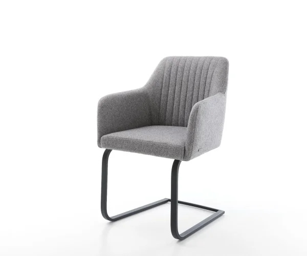 Cantilever Greg-Flex tissu texturé gris clair pied cantilever plat noir ressorts ensachés