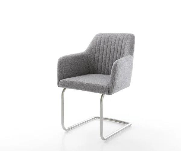 Cantilever Greg-Flex tissu texturé gris clair pied cantilever rond acier inoxydable brossé ressorts ensachés