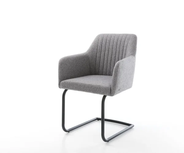Cantilever Greg-Flex tissu texturé gris clair pied cantilever rond noir ressorts ensachés