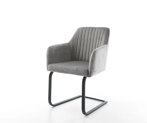 Cantilever Greg-Flex velours gris pied cantilever plat noir ressorts ensachés