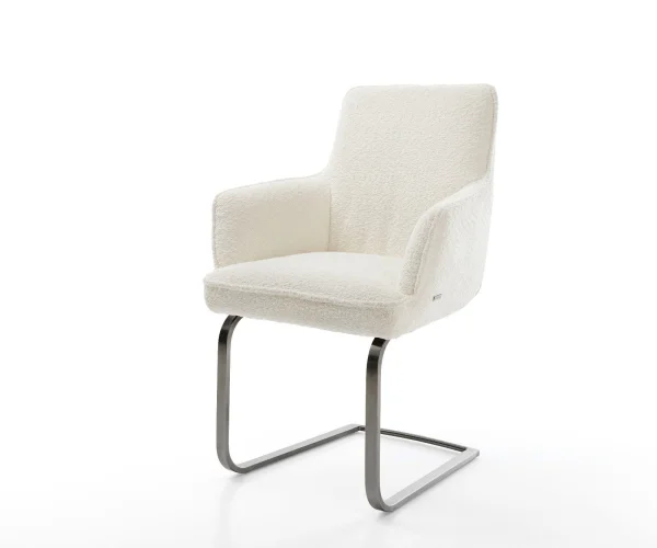 Cantilever Heira-Flex avec accoudoirs bouclé blanc pied cantilever plat grafiete ressorts ensachés