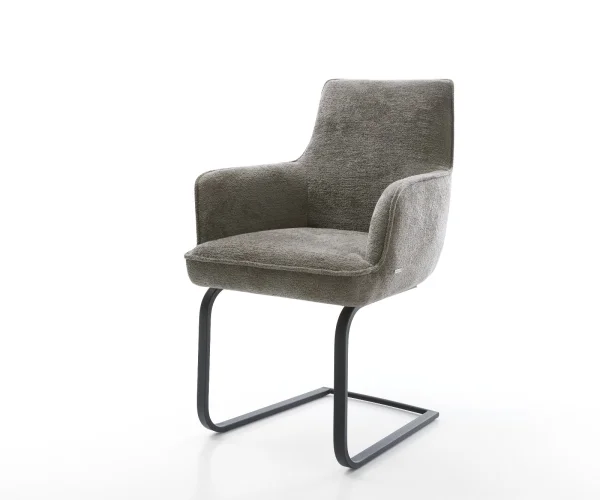 Cantilever Heira-Flex avec accoudoirs bouclé doux couleur boue pied cantilever plat noir resorts ensachés