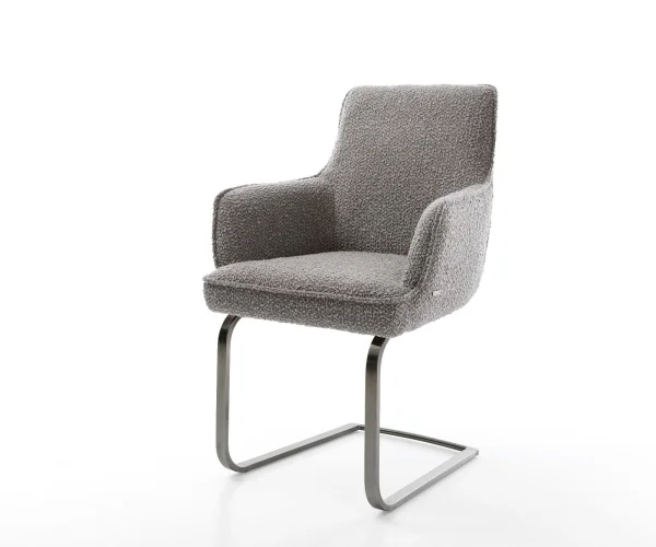 Cantilever Heira-Flex avec accoudoirs bouclé gris argenté pied cantilever plat grafiete ressorts ensachés