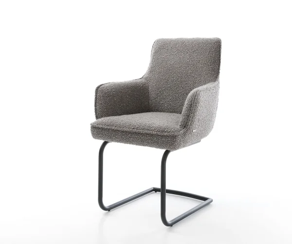 Cantilever Heira-Flex avec accoudoirs bouclé gris argenté pied cantilever rond noir ressorts ensachés