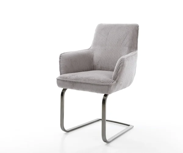 Cantilever Heira-Flex avec accoudoirs côtelé gris argenté pied cantilever plat grafiete ressorts ensachés