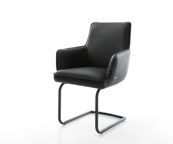 Cantilever Heira-Flex avec accoudoirs cuir de vache noir pied cantilever rond noir ressorts ensachés