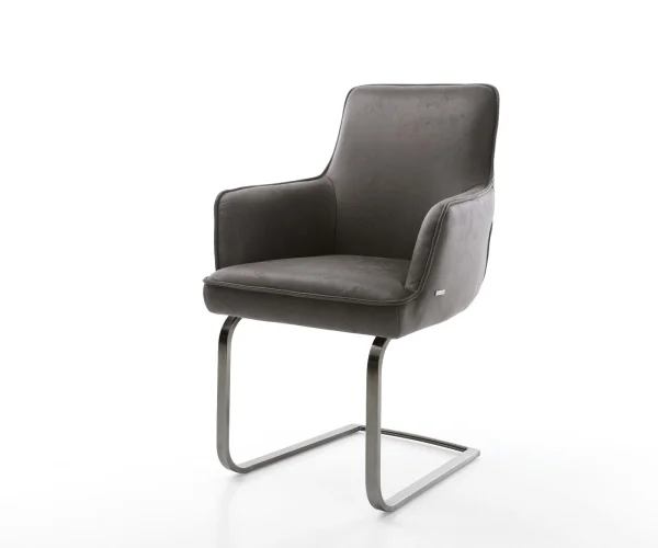 Cantilever Heira-Flex avec accoudoirs microvelours anthracite vintage pied cantilever plat grafiete ressorts ensachés