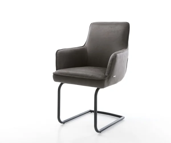 Cantilever Heira-Flex avec accoudoirs microvelours anthracite vintage pied cantilever rond noir ressorts ensachés
