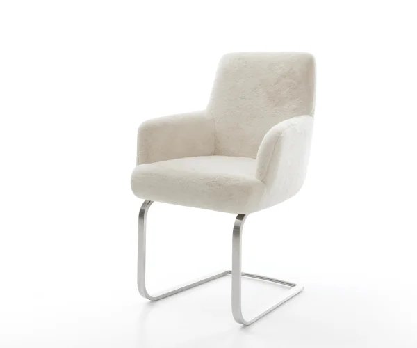Cantilever Heira-Flex avec accoudoirs peluche crème-blanc pied cantilever plat acier inoxydable resorts ensachés