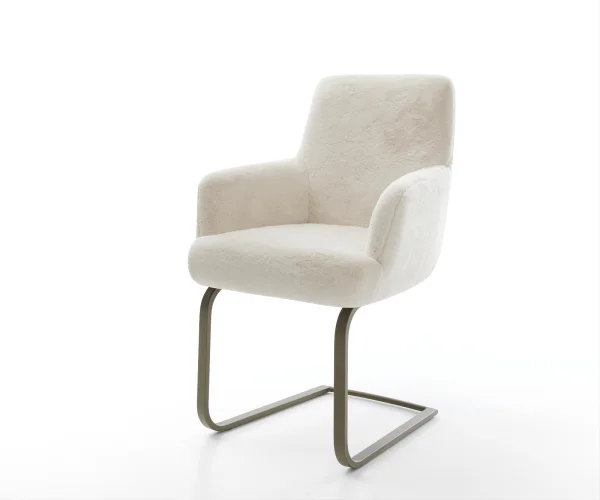 Cantilever Heira-Flex avec accoudoirs peluche crème-blanc pied cantilever plat aspect titane resorts ensachés