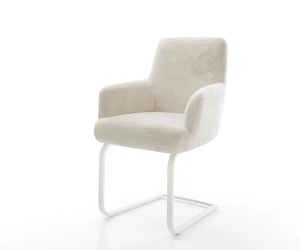 Cantilever Heira-Flex avec accoudoirs peluche crème-blanc pied cantilever plat blanc resorts ensachés