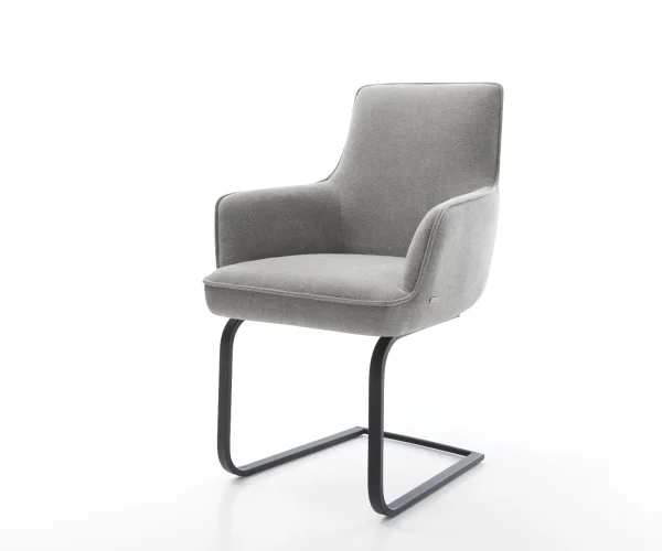 Cantilever Heira-Flex avec accoudoirs tissu structuré doux gris pied cantilever plat noir resorts ensachés