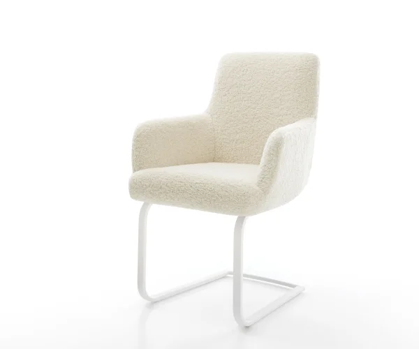 Cantilever Heira-Flex avec accoudoirs tissu teddy beige pied cantilever plat blanc resorts ensachés