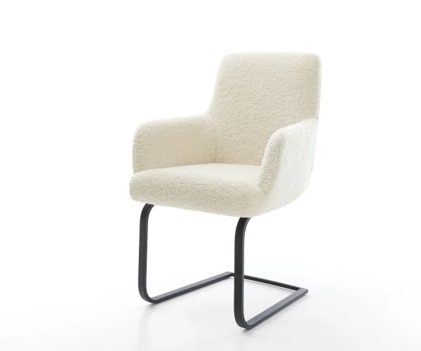 Cantilever Heira-Flex avec accoudoirs tissu teddy beige pied cantilever plat noir resorts ensachés