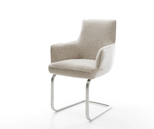 Cantilever Heira-Flex avec accoudoirs tissu tissé doux beige pied cantilever plat acier inoxydable resorts ensachés