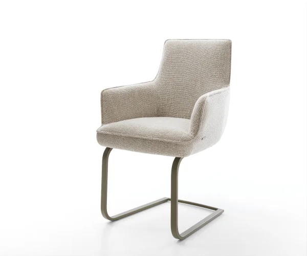 Cantilever Heira-Flex avec accoudoirs tissu tissé doux beige pied cantilever plat aspect titane resorts ensachés